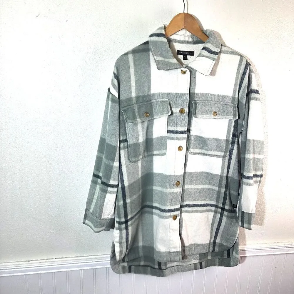 Banana Republic Green Plaid Fleece Shacket Button Up Mens Medium
